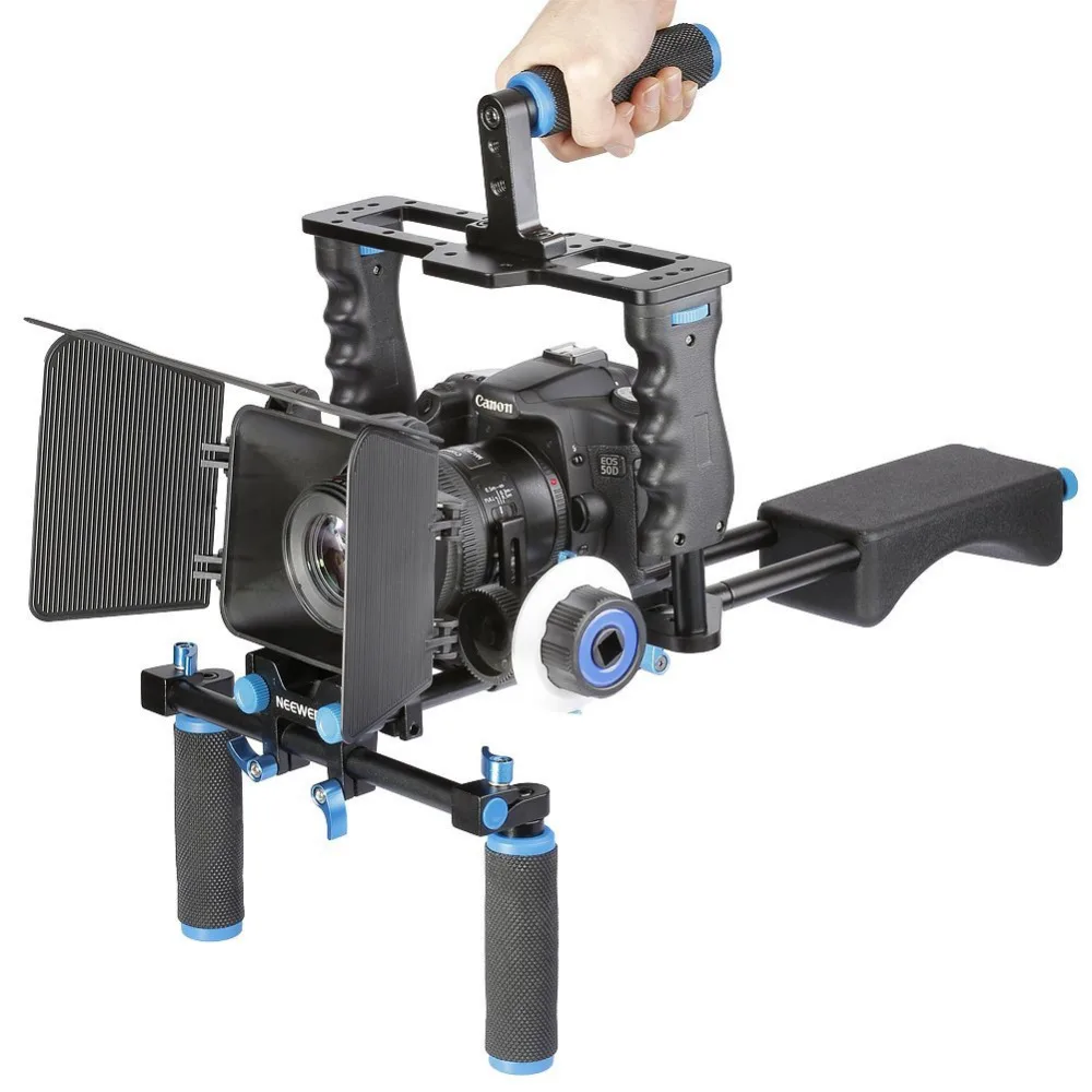 

Neewer Aluminum Film Movie Kit System Rig for Canon/Nikon/Pentax/Sony/DSLR Cameras:(1)Video Cage+(1)Top Handle Grip+(2)15mm Rod