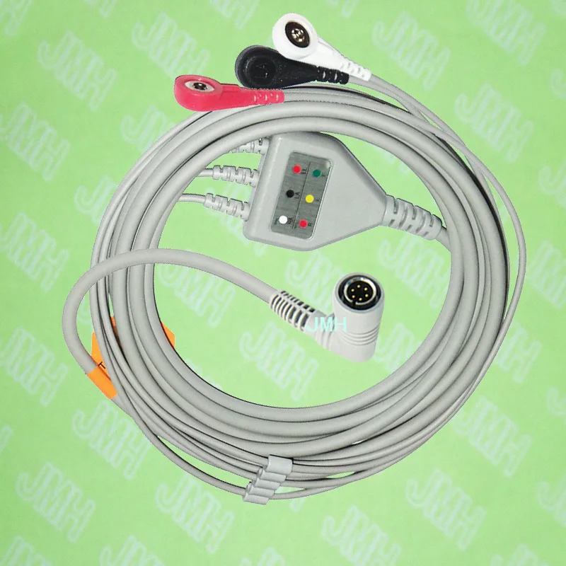 

Compatible with 6pin Colin BP88/BP306 ECG Machine the one-piece 3 lead cable and snap leadwire,IEC or AHA.
