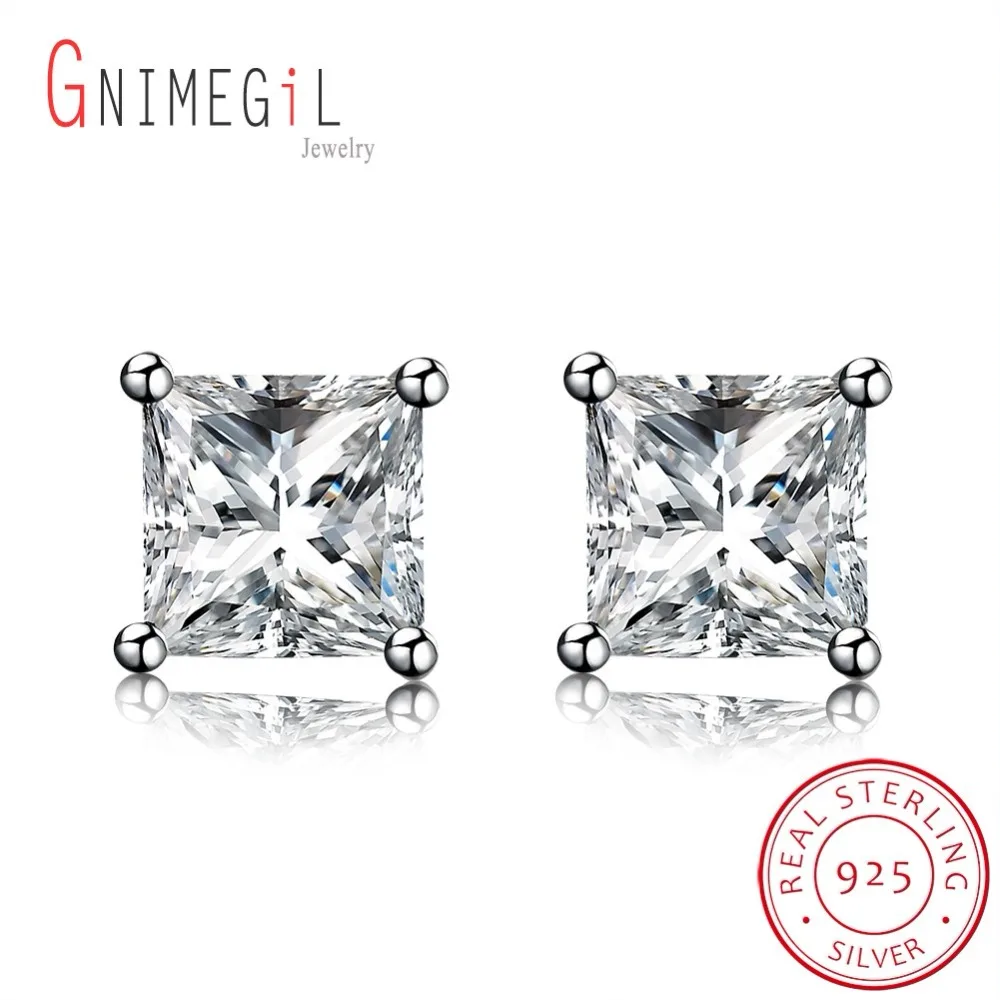 GNIMEGIL 2018 трендовые мужские и женские квадратные серьги гвоздики с кристаллами из