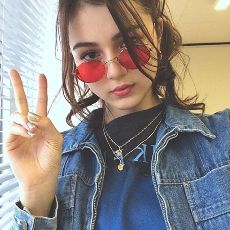 

2018 New Listing Youth fashion Women Metal Sunglasses Retro Small RED Lens Sun Glasses Shades Eyeglass zonnebril mannen K3547-12
