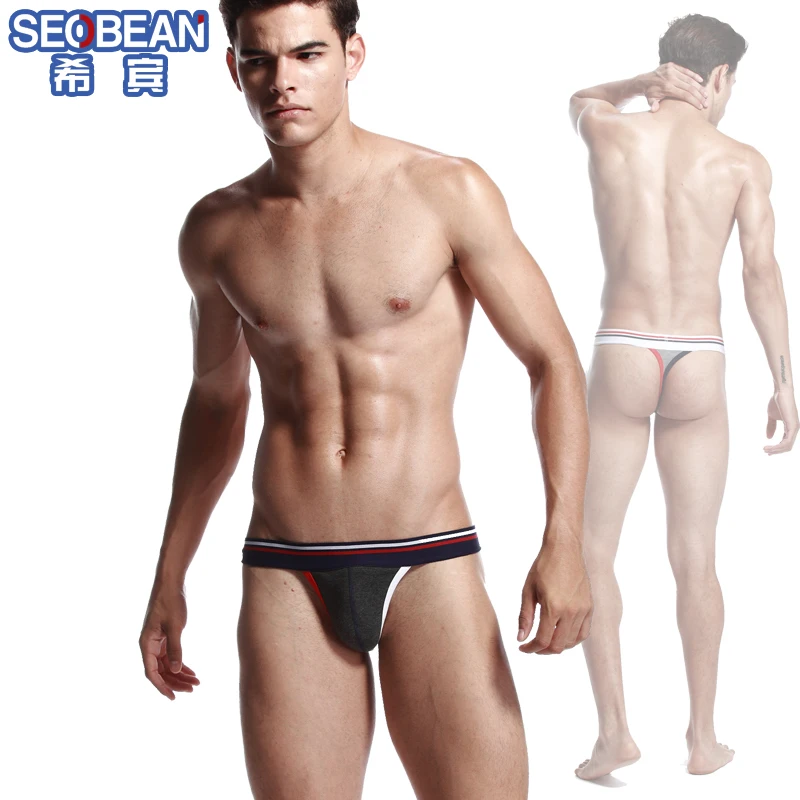 

SEOBEAN Mens thong G-string T-back underwear Cotton Comfy Gray Size S M L XL