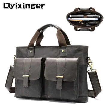 

Large Genuine Leather Briefcase Men Laptop 15.6 Inch Mens Business Bag Male Laptop Bags Office Work Bag Sac Homme Luxury Handbag