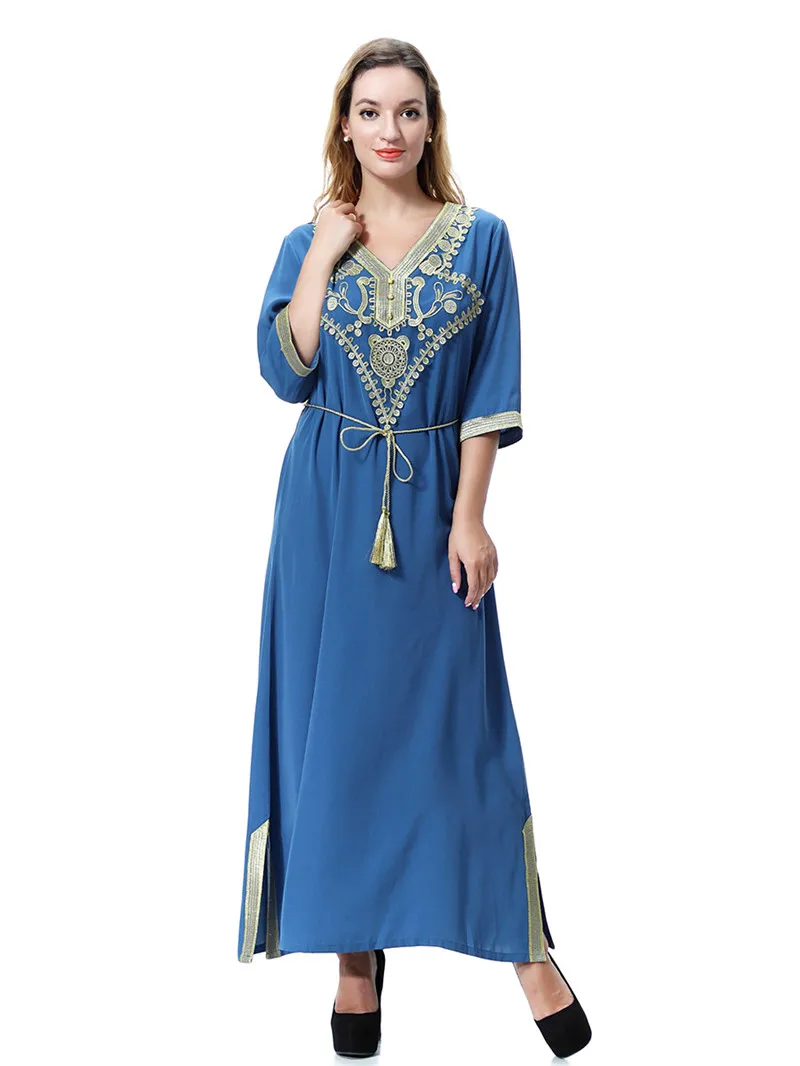 Длинное Платье женское мусульманское платье летнее макси исламское Abay кафтан плюс размер платье винтажное с вышивкой Инди народные платья IOQRCJV H266