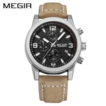 MEGIR Mode Sport Montre De Luxe Marque En Cuir Bande Hommes Montres À Quartz Chronogragph Horloge Hommes Armée Militaire Montre-Bracelet pour Hommes