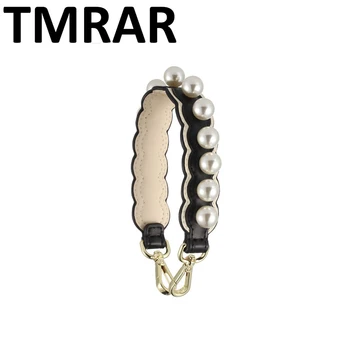 

New 2019 Cute split leather ripple handbag short belt with pearl trendy bags strap bag parts accessory easy matching qn349