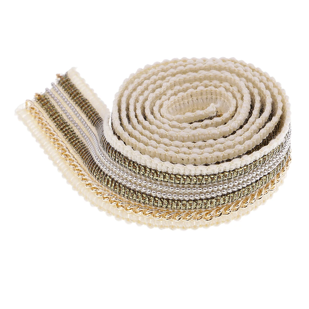 1 Yard 25mm Beaded Sequin Lace Trim Fabric Ribbon Embroidered Applique DIY Handcraft Sewing Headdress Wedding Costume Decoration