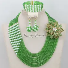 Прекрасные африканские бусы, ювелирные изделия, зеленые стразы, бисер, ожерелье нигерийская свадьба, ювелирный набор, новинка,, AIJ002