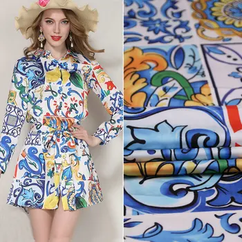 

polyester satin fabric,colorful majolica printed imitate silk satin clothing DIY patch,women holiday dress tissu au metre