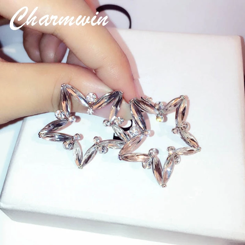 

Charmwin New Fashion Large Stars Earrings For Women Exaggerated Super Flash Zircon Earring Jewelry PE1309