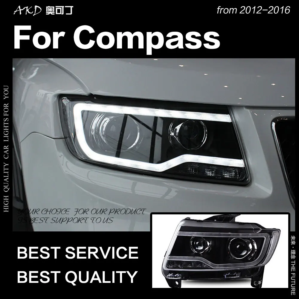  AKD Car Styling for Jeep Compass Headlight 2012-2016 Compass LED Headlight DRL Hid Head Lamp Angel  - 32855991701