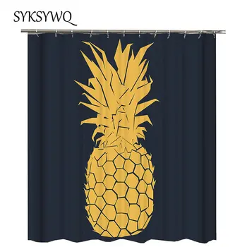 

Black Shower Curtain Pineapple Gold Bathroom Curtain Tropical Fruits Yellow Pineapple Rideau De Douche Tropical Curtain Bathroom