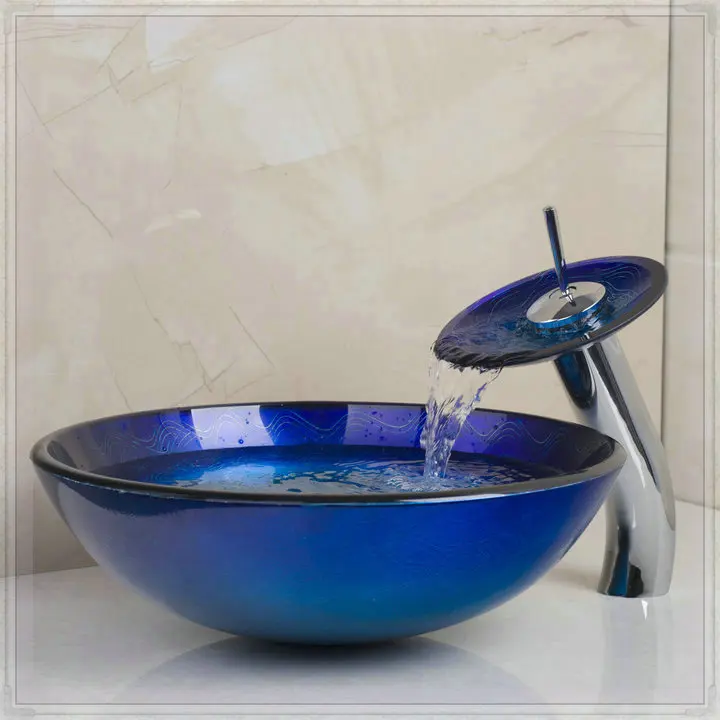 Bathroom Colorful Bowl Round Bath Basin & Bath Fixtures Tempered Glass Vessel Sink Bathroom