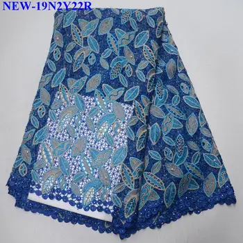 

High Quality Beaded African Chemical Lace Fabric Water Soluble Royal Blue Nigerian Guipure Lace Fabrics For Wedding Dress NR-001