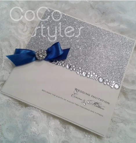  Cocostyles personalized super elegant colorful glitter invitation card with crystal and ribbon for  - 32890333985