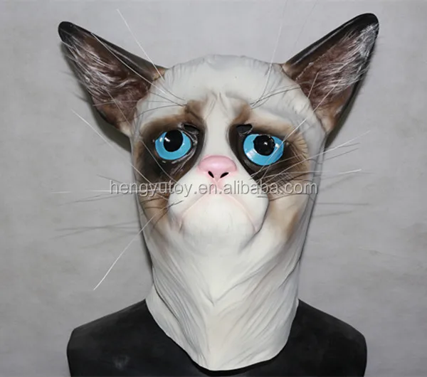 

Eco-friendly Latex Adult Size Realistic Mask Deluxe Costumes Rubber Grumpy Cat Mask for Halloween Party