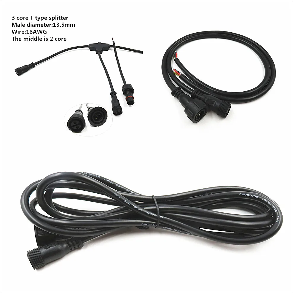 

3 core black waterproof connector,T type splitters,pigtail connector, extension cable,Male and Female Ends Push In