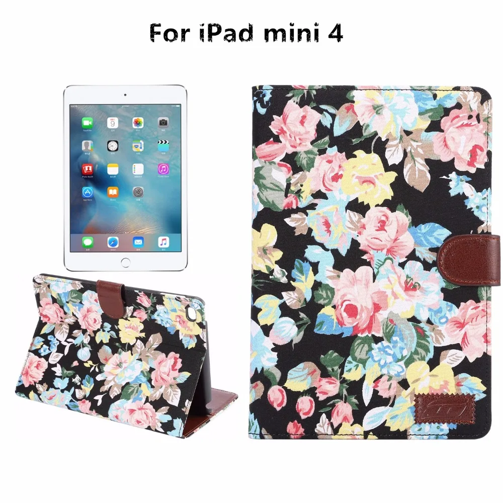 Чехол книжка из искусственной кожи с цветочным узором и подставкой для iPad mini 4 Smart