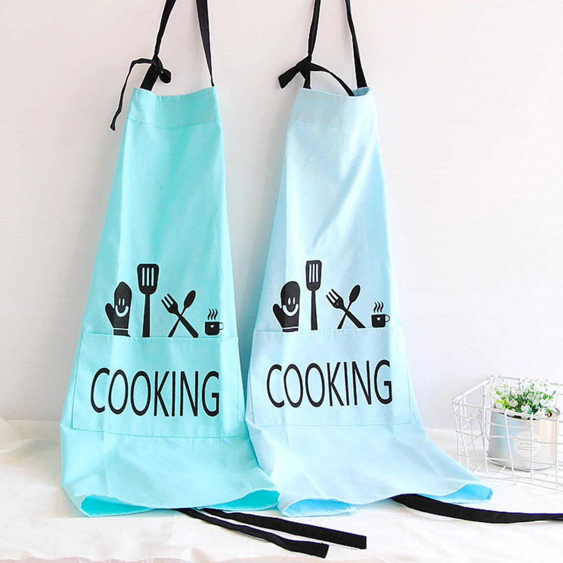 100 Cotton Linen Home Cleaning Apron Printed Unisex Cooking Aprons Party Dining Room Barbecue 