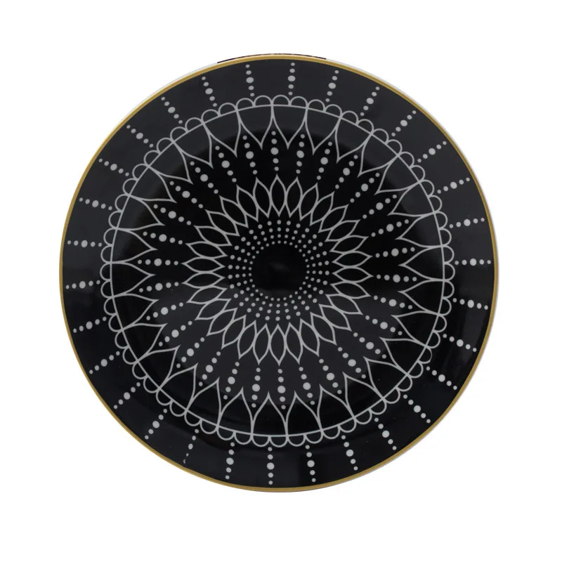 Посуда с золотыми краями и черным геометрическим дизайном керамическая столовая