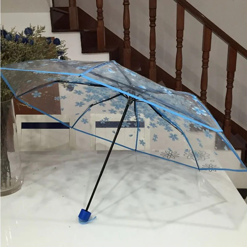 Романтический прозрачный зонтик, цветущая вишня трехслойный зонтик Женский Корейский Японский Вишневый Зонтик Арт свежий зонтик