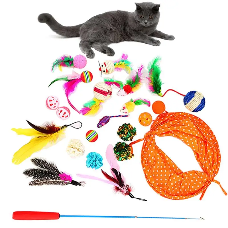 20pcs Mini Cat toy Set Playing Mouse Pet Feather Teaser Wand Catnip