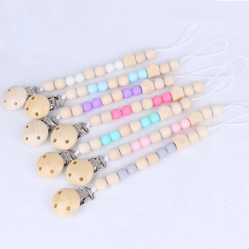 Wood Pacifier Clip Wooden Bead Dummy Clip Holder Cute Pacifier Clips
