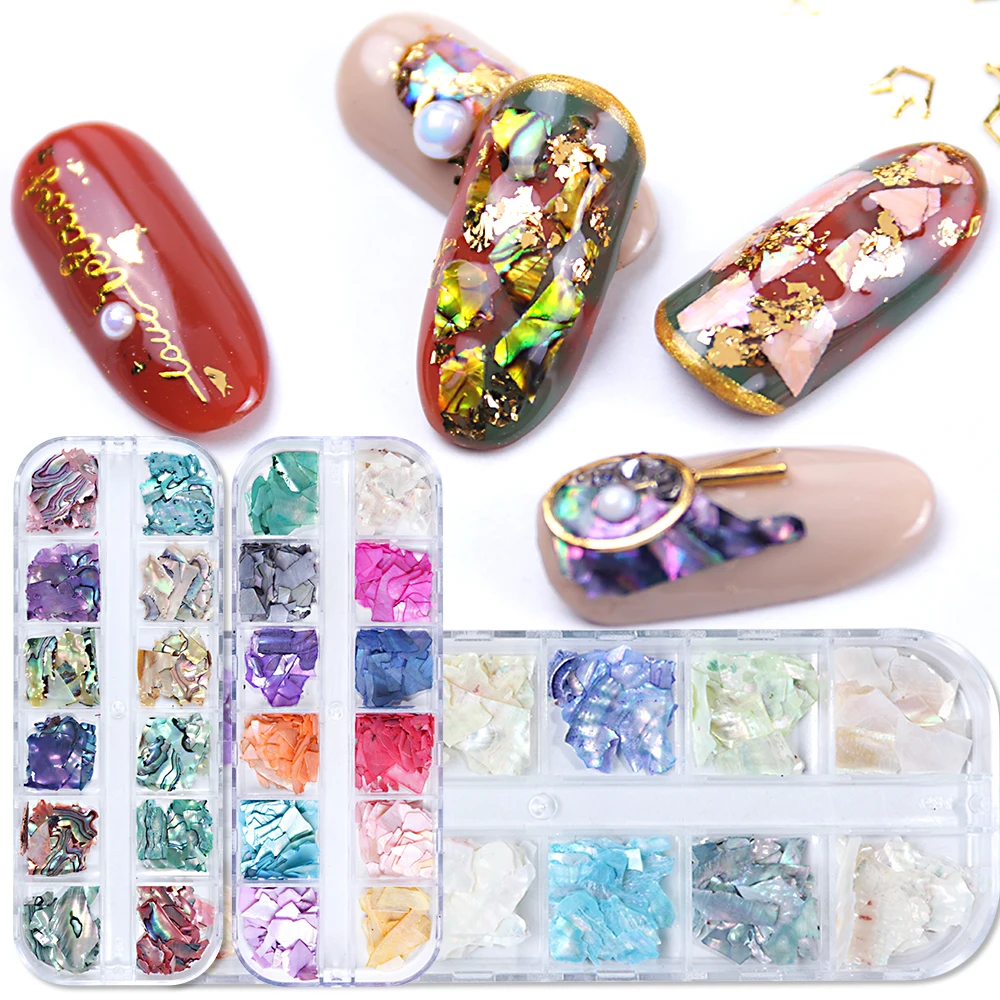 

1 Case Holographic Glitter Laser Abalone Slices Gradient Shell Nail Flakes Irregular Paillette Sequins Mermaid Accessories BEB03