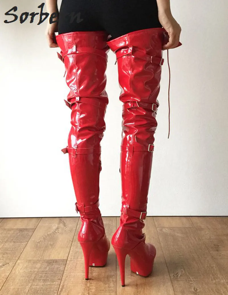 thigh high shiny boots