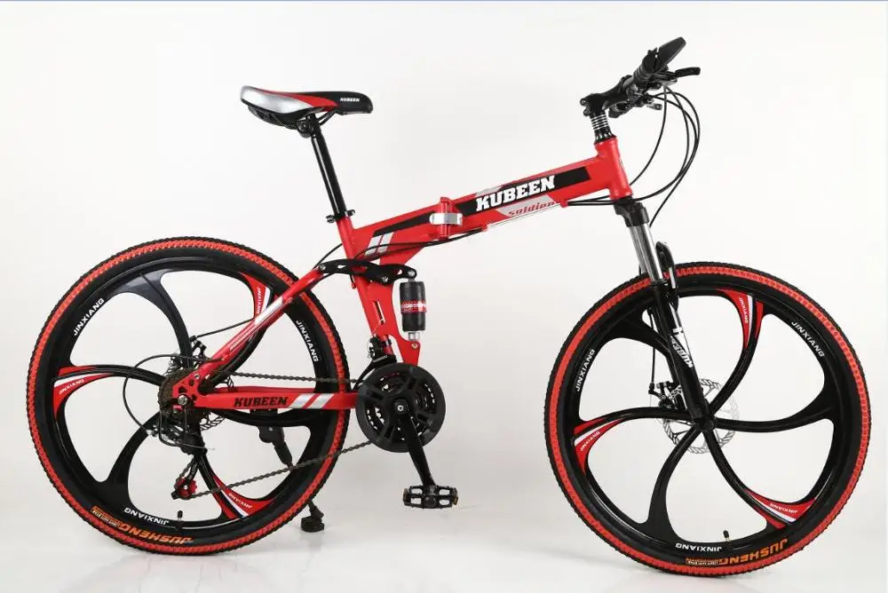 KUBEEN 26 дюймов складной горный велосипед 21 скорость двойной демпфирующий велосипед двойные дисковые тормоза горный велосипед - Цвет: red 6 knives wheel