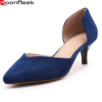 

MoonMeek new fashion pointed toe pumps women shoes high heels flock shallow slip on thin heel wedding party shoes woman shoes