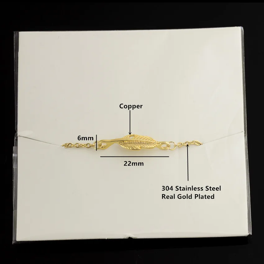 Винтаж розовое золото Цвет Перо листья Браслеты Нержавеющая сталь Серебряная цепочка Талисманы браслет для Для женщин Рождественский подарок
