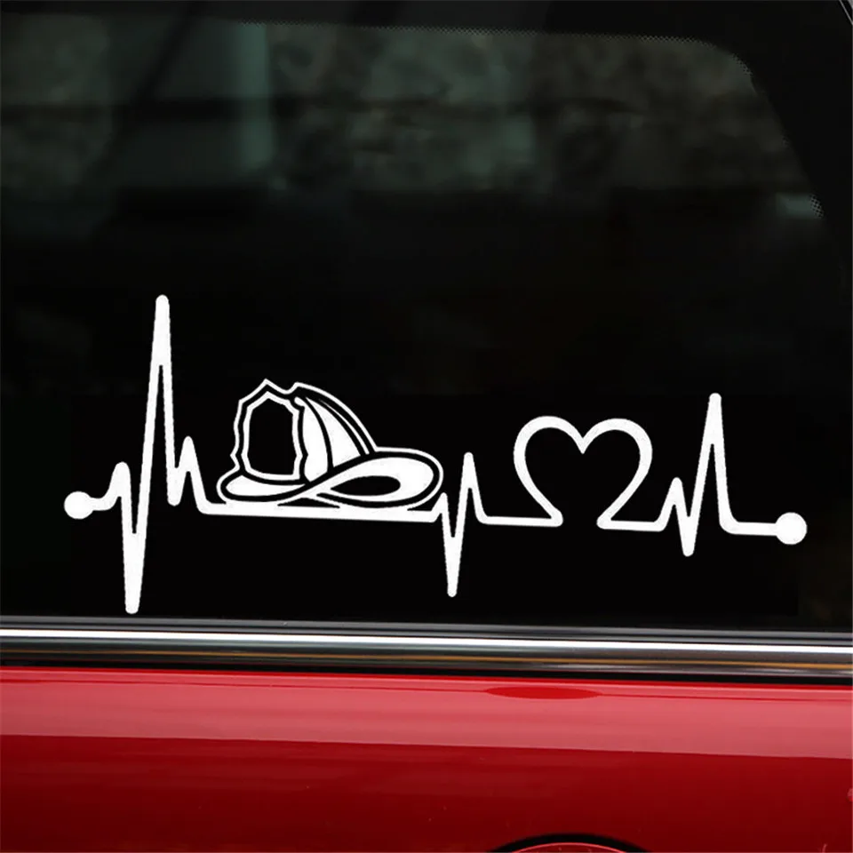 Sticker For Car Firefighter Fireman Helmet Heartbeat Lifeline Car Sticker Vinyl Car Styling Car Decoration Sticker 20.3cm8.9cm  (5)