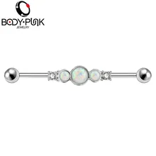 Тело Панк Белый опал промышленный пирсинг штанги прозрачный CZ серьги, Надеваемые На ушной хрящ длинные прямые винтовые спирали уха ювелирные изделия для тела женщин