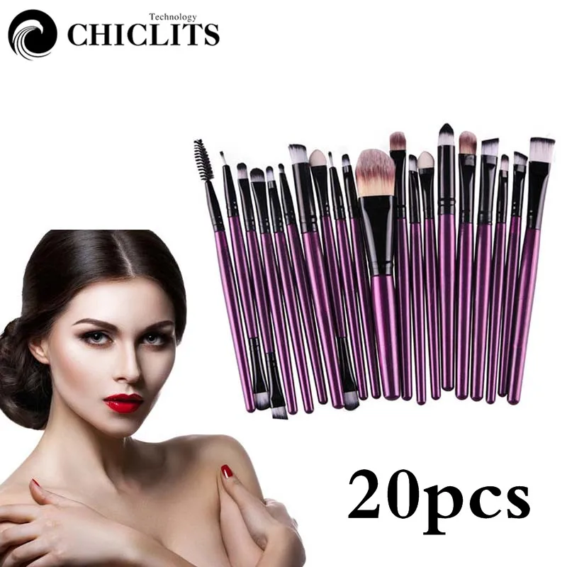 

CHICLITS 20pcs Professional make up brushes Set pincel maquiagem Blusher Eyebrow Lip Brushes Eye Shadow Face Foundation Brush