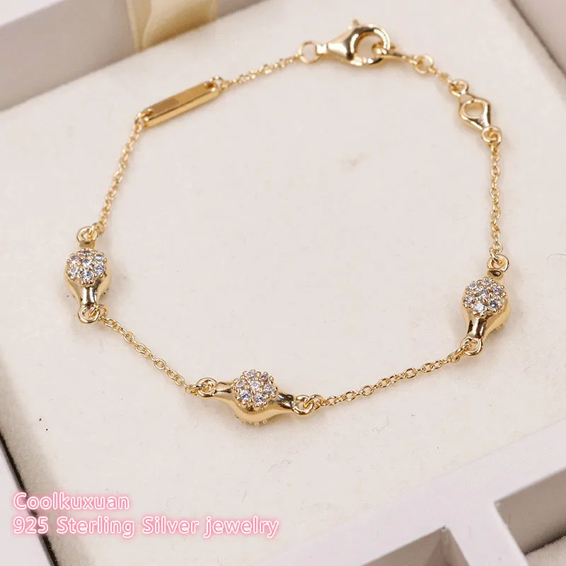 

100% 925 Sterling Silver Modern LovePods Bracelet, Yellow color & Clear CZ Bracelets Bangles Women Original Jewelry Accessories