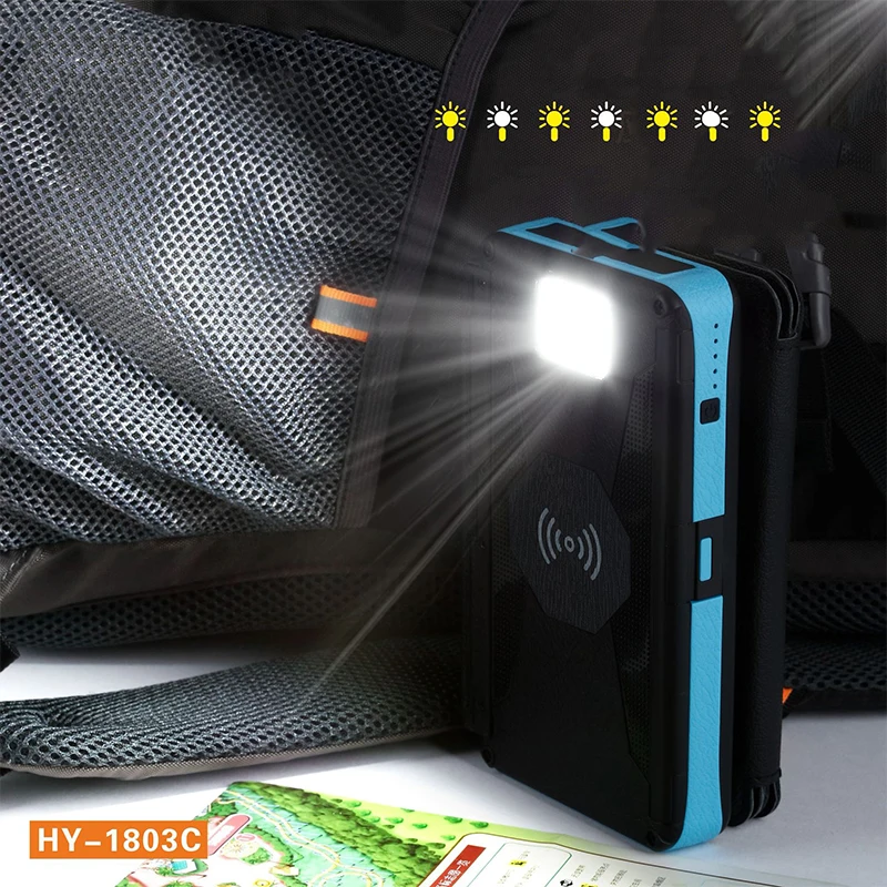  Portable 20000mAh Wireless Charger Solar Power Bank With Led Light Dual USB Waterproof Foldable Sol