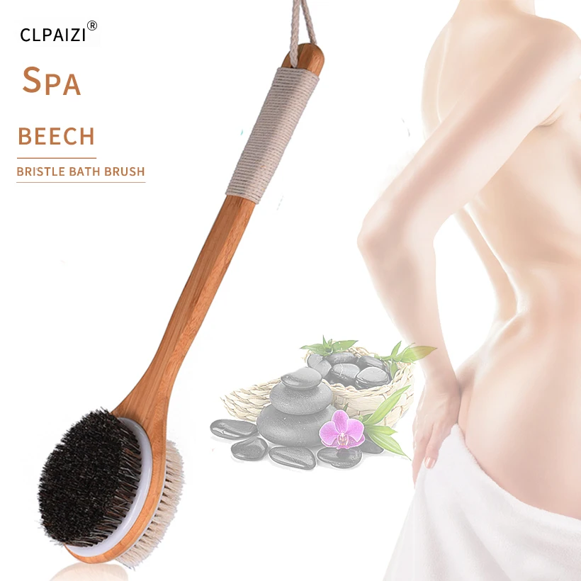 

CLPAIZ Natural body Bath Brush Exfoliating Long Handle Wooden Bristle Brush SPA Promote Blood Circulation Bathing Dry Brush D30