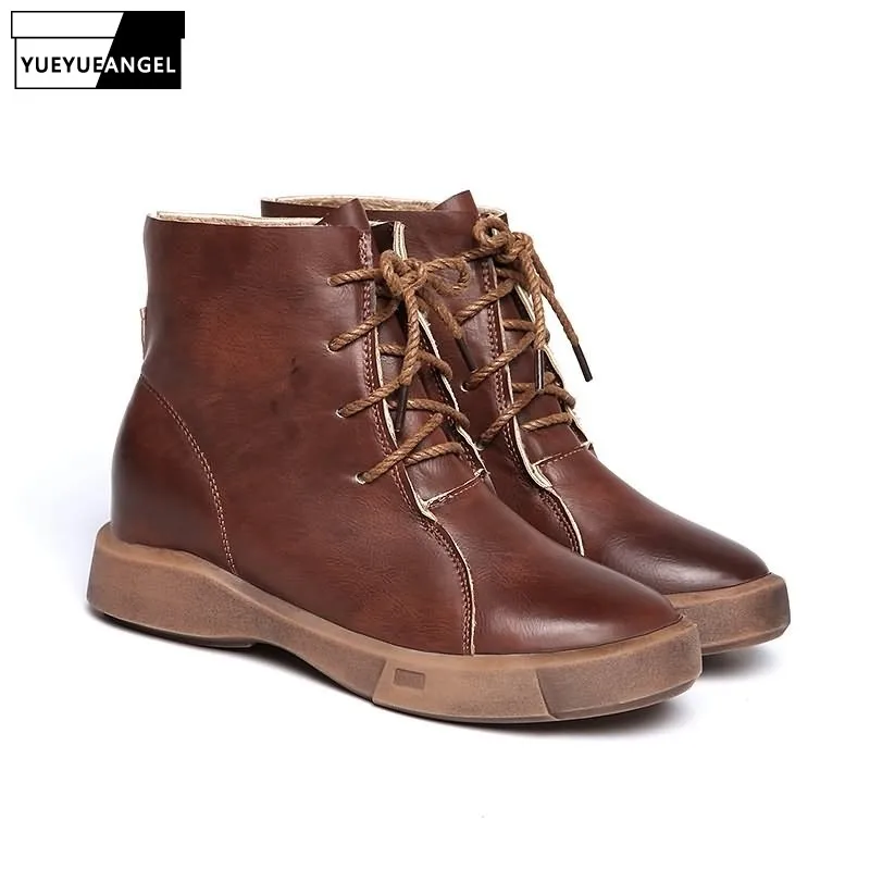 

Hot Sale Women Pu Leather Platform Round Toe Casual Boots Female Footwear Winter Fur Lining Shoes Brown Black Wedge Heel Shoes