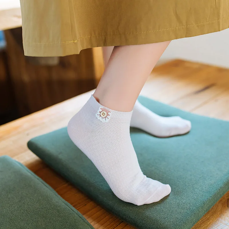 [COSPLACOOL] вышивка кнопки однотонные кружевные носки Harajuku Японии Карамельный цвет сладкий носок Творческий жаккардовая свежая хлопковые