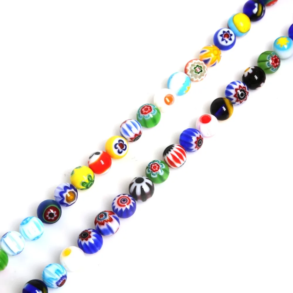 4/6/8/10mm Mixed Color 39cm/str Stripe Millefiori Round Lampwork Glass Beads For Jewelry Making Bracelet Necklace DIY