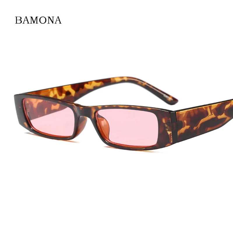 BAMONA Retro Women Small Square Sunglasses Men Leopard Frame Blue Lens