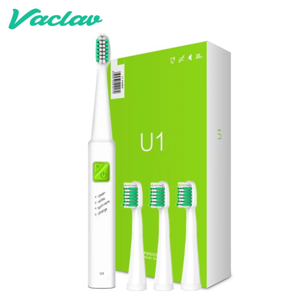 Электрическая зубная щетка Vaclav USB перезаряжаемая электрическая ультразвуковая зубная щетка 4 Щетки головка водяного щётки