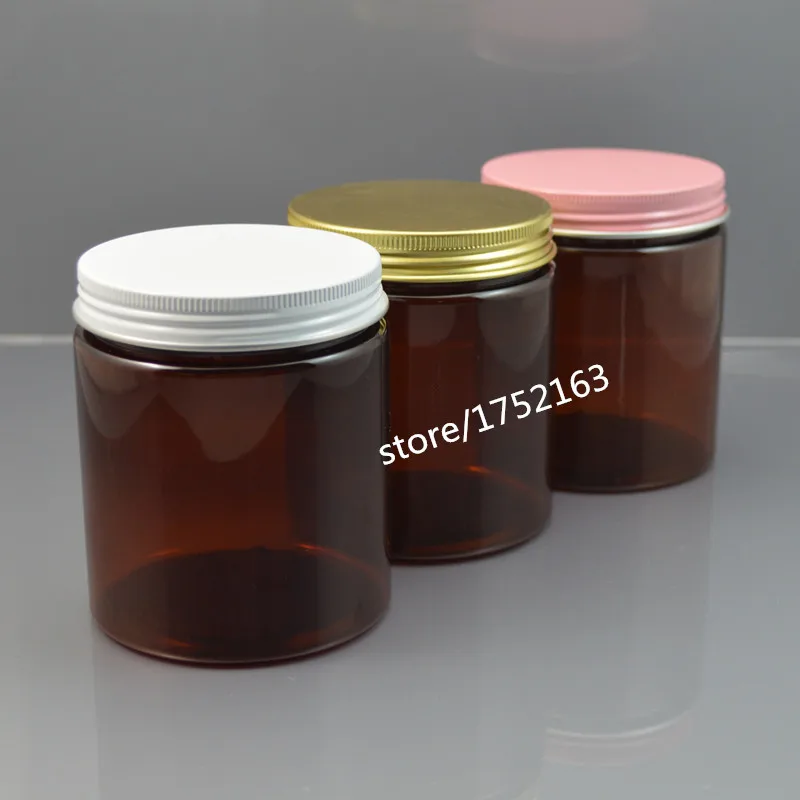 

250G Brown PET cream jar,cosmetic container with white/pink/gold aluminum Cap for Cosmetic Packaging,Cosmetic Jars