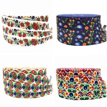 

5Yards 16mm Flowers Print Fold oever Elastic bands for Handmade Craft headband Hair ties Hair Accessories