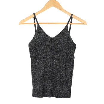 

Women Sexy Cotton Knitted Tank Tops Gold Thread Top Vest V-neck Camisole Women 4 Colors Tank Top Fitness Femme
