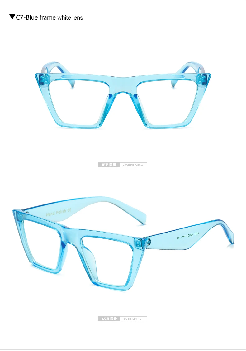 Длинные оправы для очков кошачий глаз для женщин, брендовые дизайнерские мужские очки, Квадратные прозрачные линзы, оправа для очков, Feminino gafas - Цвет оправы: blue white