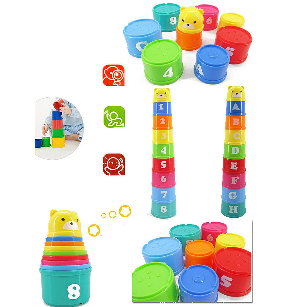 

9pcs Stack Cup Tower Figures Letters Educational Baby Toys Foldind Children Early Intelligence 24 Months Babies Games