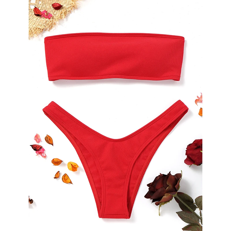 

Sexy Strappless Bandeau Thong Bikini Set Brazilian Push Up Padded Swimwear Bathing Suit Women Two Piece Swimsuit Low Waist 2019