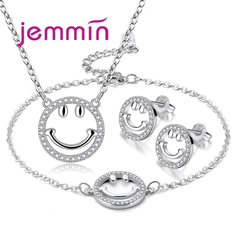 

Fashion 925 Sterling Silver Jewelry Set For Women Ladies Simple Casual Image Pendant Necklace Stud Earring Bracelet Bangles Set