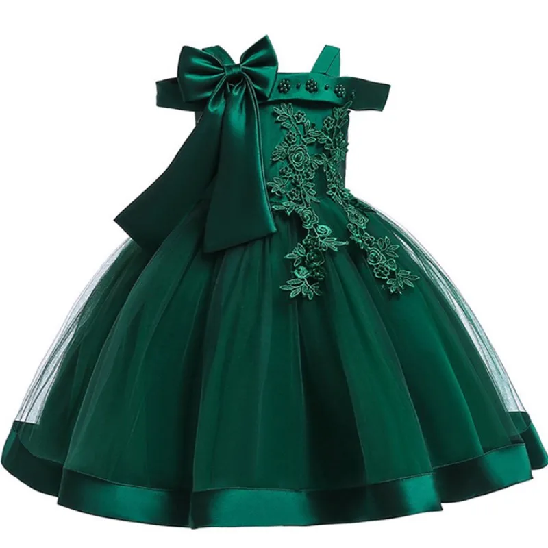 Шелковое платье принцессы с объемным цветком для свадебной вечеринки; платье-пачка с большим бантом для маленьких девочек; модная детская одежда - Цвет: green